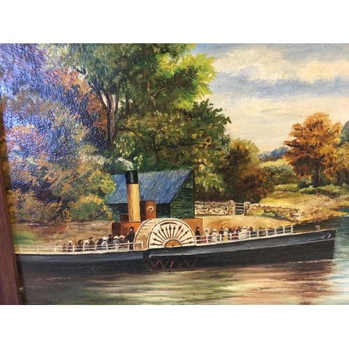 515 - EDWARDIAN OIL PAINTING OF THE DART, TOTNES, WITH PADDLE STEAMER AND PASSENGERS	SIGNED GREBER