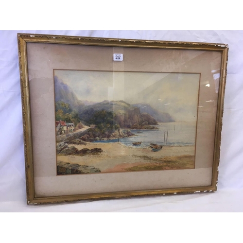 517 - LOUIS MORTIMER 1919, A VIEW OF COMBE MARTIN, DEVON, WATERCOLOUR, SIGNED AND DATED, INSCRIPTION TO RE... 