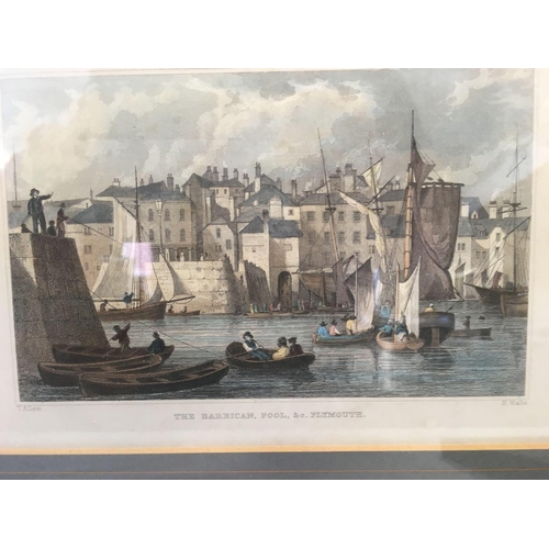 520 - 3 LOCAL ANTIQUE COLOURED ENGRAVINGS; 1] ''THE PRINCE OF ORANGE LANDING IN TORBAY'', AFTER TURNER, ''... 