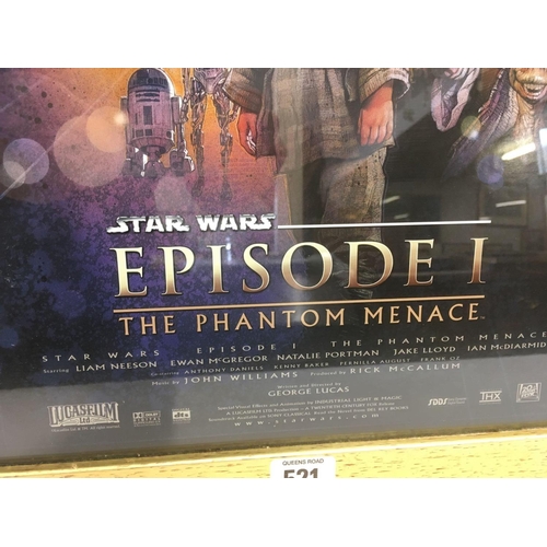 521 - GILT FRAMED MOTION PICTURE POSTER FOR EPISODE ONE OF STAR WARS