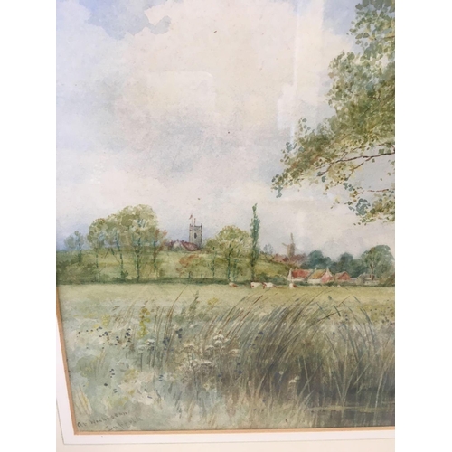 535 - WIGGS KINNAIRD; A VIEW NEAR WENHASTON, SUFFOLK, A RIVER LANDSCAPE,  WATERCOLOUR, SIGNED & INSCRIBED