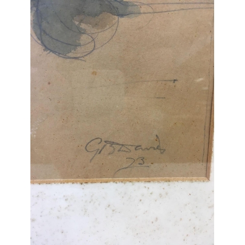 536 - GREGORY DAVIES, A RECLINING FEMALE NUDE, PENCIL & WATERCOLOUR, SIGNED & DATED '73, EXHIBITION LABEL ... 