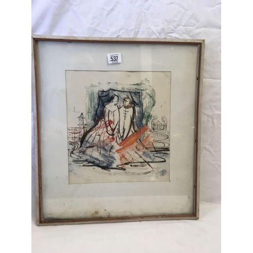 537 - PHILIP BROWN, TWO FIGURES IN PEN, INK AND WATERCOLOUR, SIGNED & DATED 1953