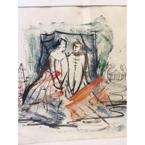 537 - PHILIP BROWN, TWO FIGURES IN PEN, INK AND WATERCOLOUR, SIGNED & DATED 1953