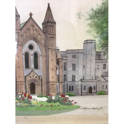 540 - THOMAS MAIDMENT. [1871-1960] A VIEW OF BUCKFAST ABBEY. SIGNED WATERCOLOUR