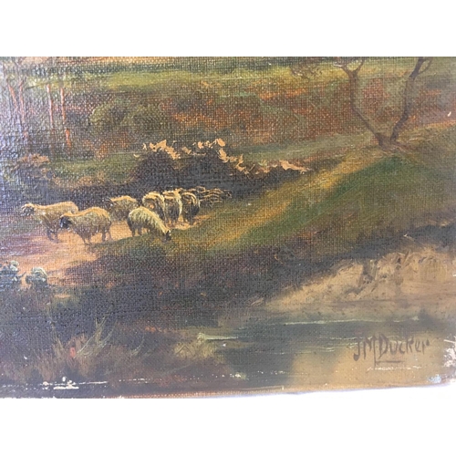 541 - OIL PAINTING ON CANVAS. ''ASHTEAD WOODS, SURREY'' SIGNED. J.M. DUCKER 1930 ALSO DETAILS TO REVERSE.