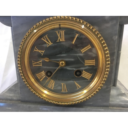 548 - GREY MARBLE MANTLE PIECE CLOCK WITH GILT FITTINGS