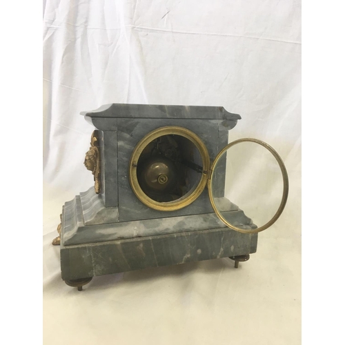 548 - GREY MARBLE MANTLE PIECE CLOCK WITH GILT FITTINGS