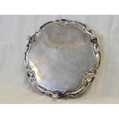 559 - A HEAVY VICTORIAN SILVER SALVER ON 3 FEET, 1840 BY W.E