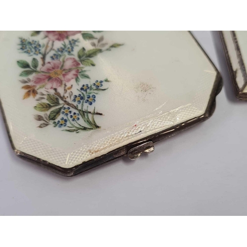 564 - SILVER CIGARETTE CASE WITH ENAMEL & SILVER COMPACT WITH ENAMEL, CHIPPED, NO MIRROR BOTH B'HAM 1932