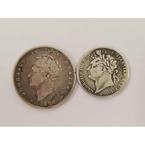 605 - 1821 SIXPENNY PIECE & 1826 GEORGE IV SHILLING