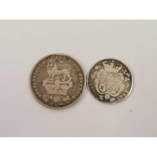 605 - 1821 SIXPENNY PIECE & 1826 GEORGE IV SHILLING