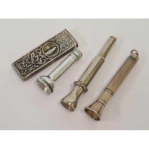 624 - 3 CIGAR PIERCER'S, 1 BEING SILVER & 1 CIGAR CUTTER POSSIBLY SILVER