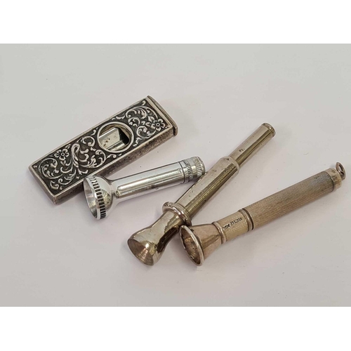 624 - 3 CIGAR PIERCER'S, 1 BEING SILVER & 1 CIGAR CUTTER POSSIBLY SILVER