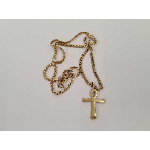 641 - GOLD CROSS MARKED 9ct ON A METAL CHAIN MARKED JG, 7.4g