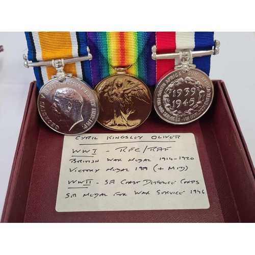 653 - WW I WAR MEDAL TO LIEUT. C.K. OLIVER RAF, NO RIBBON, BUT BAR WITH M.I.D. OAK LEAF & MODERN REPLACEME... 