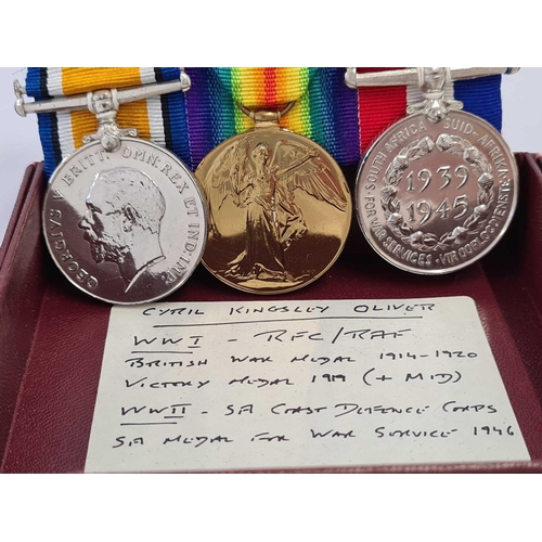 653 - WW I WAR MEDAL TO LIEUT. C.K. OLIVER RAF, NO RIBBON, BUT BAR WITH M.I.D. OAK LEAF & MODERN REPLACEME... 