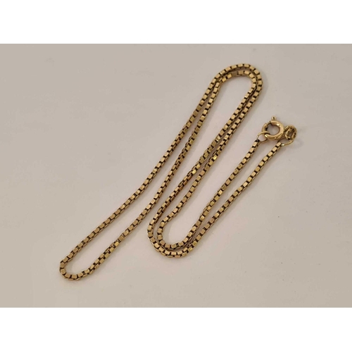 659 - A 9ct GOLD BOX LINK NECK CHAIN, 14'' LONG