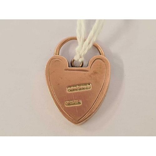 675 - ANTIQUE 9ct ENGRAVED ROSE GOLD HEART SHAPED PADLOCK, 2.3g