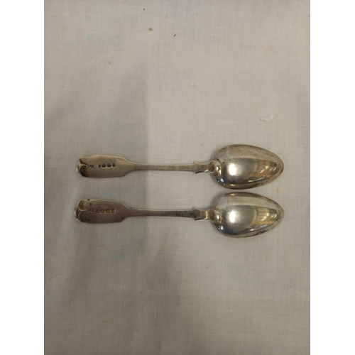 689 - A PAIR OF VICTORIAN EXETER SILVER TEA SPOONS 1847, J STONE