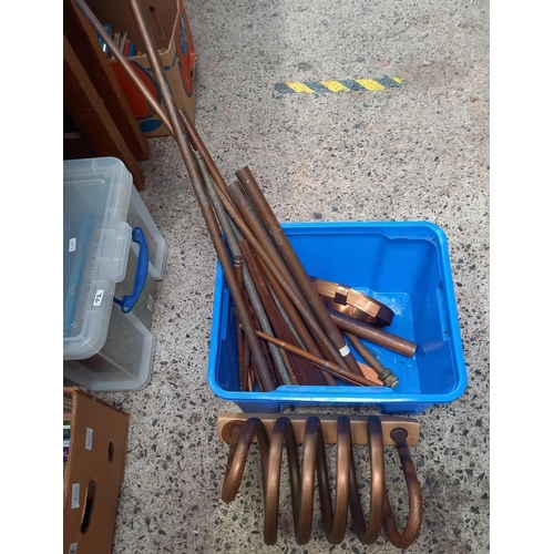 74 - 2 CARTONS OF MISC COPPER FITTINGS INCL; COPPER PIPE CUTTERS & LIGHTNING CONDUCTOR STRIPS