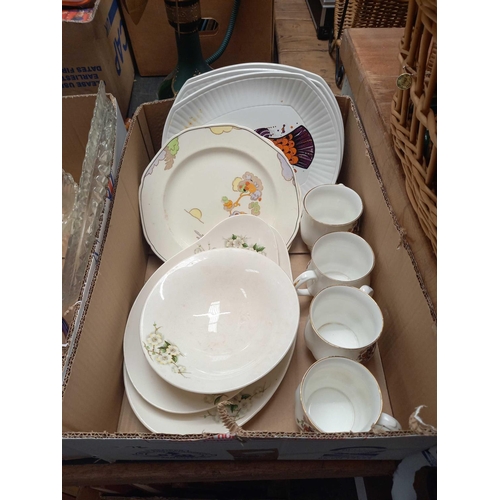 78 - 3 CARTONS OF MIXED METAL, CHINA & GLASS, METAL POSY HOLDERS, BISCUIT BARREL, COFFEE CUPS