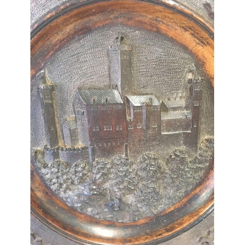 781 - 19TH CENTURY BLACK FOREST PLATE WITH CARVING OF A SCHLOSS/CASTLE