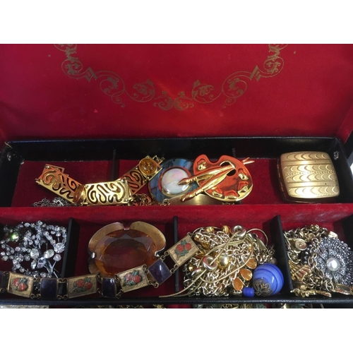 799 - BLACK JEWELLERY BOX OF COSTUME JEWELLERY