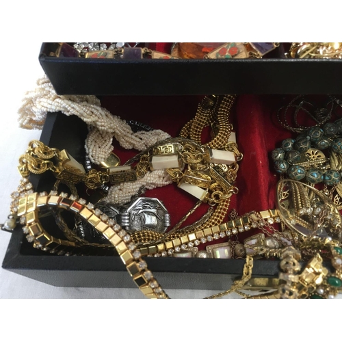 799 - BLACK JEWELLERY BOX OF COSTUME JEWELLERY