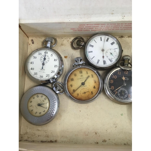 817 - CARTON WITH MISC POCKET WATCHES BY INGERSOL & SMITHS INCL; 1 SILVER CASED