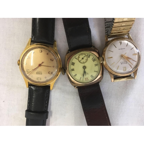 857 - 3 GENTLEMAN'S WRIST WATCHES, SINEX, WALTHAM & AVIA