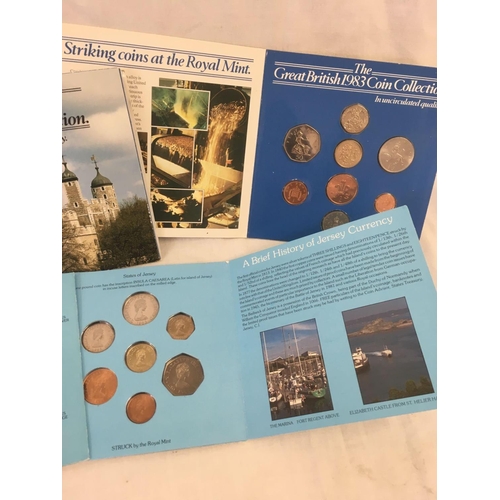 862 - 2 JERSEY PRESENTATION SETS OF 1983 COINS & 3 1983 COINS FROM THE BRITISH COLLECTION