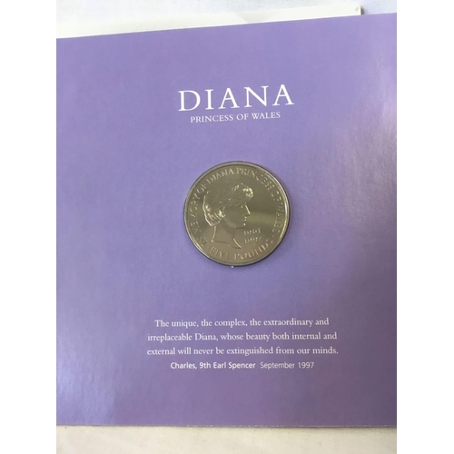 863 - DIANA £5 MEMORIAL COIN & 4 MINT COINS