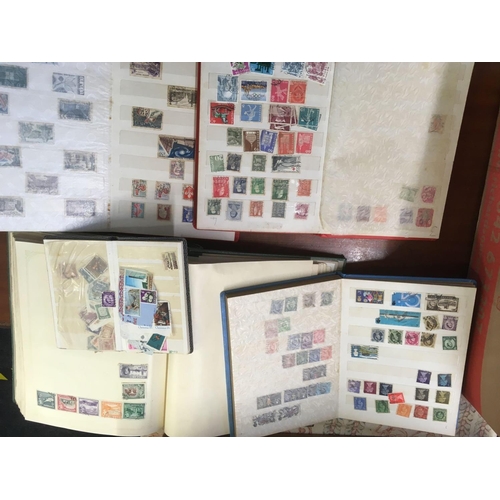 876 - CARTON OF MISC STAMPS, 3 STOCK ALBUMS & 1 OTHER