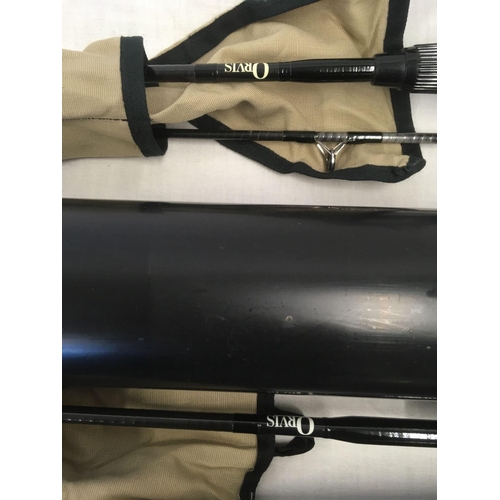 905 - 3 FISHING RODS, 2 ORVIS LEWS FUJI SPEED RODS & A GRAPHITE FPFD18 ROD & 2 EMPTY ROD TUBES