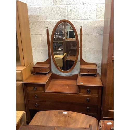 224 - INLAID MAHOGANY MIRROR DOOR WARDROBE WITH MATCHING DRESSING TABLE