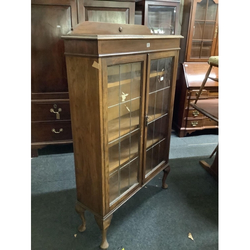 245 - OAK LEADED GLASS CABINET