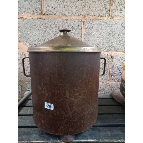 26 - WOOD & BRASS LIDDED COAL BUCKET WITH 2 HANDLES