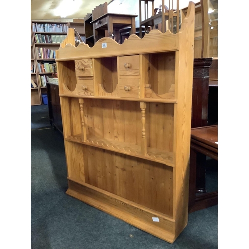 260 - ORNATE STRIPPED PINE KITCHEN WALL SHELF, 32'' WIDE