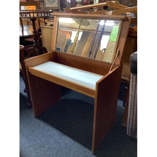 301 - RETRO TEAK DRESSING TABLE WITH HINGED LID & MIRROR, 30'' WIDE