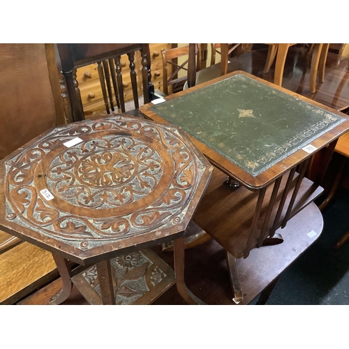 312 - REPRODUCTION MAHOGANY REVOLVING BOOKCASE & CARVED OAK OCTAGONAL 2 TIER TABLE