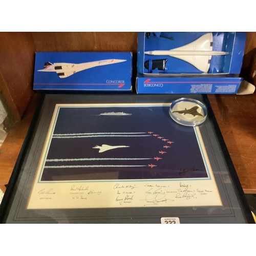 332 - 2 BOXED CONCORD MODELS, SIGNED PHOTO OF CONCORD, THE RED ARROWS & QE II ETC