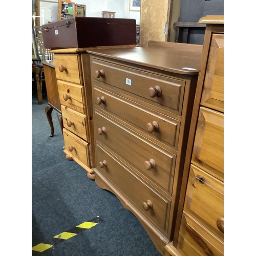 351 - PINE CHEST OF 4 DRAWERS, 26'' WIDE