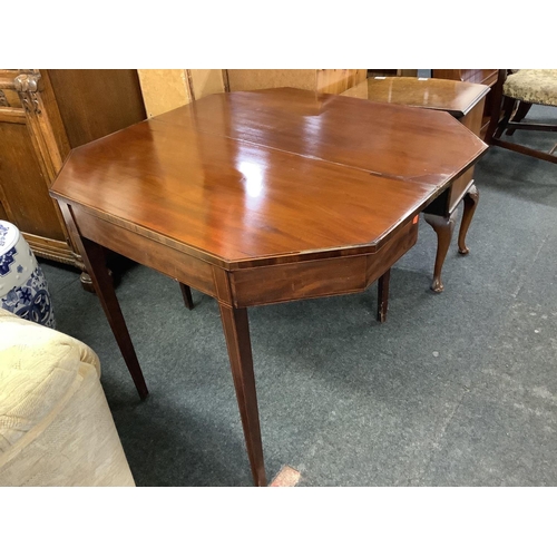 355 - INLAID GEORGIAN MAHOGANY SIDE TABLE WITH FOLDING TOP APPROX 36'' DIA