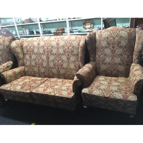 381 - HIGH BACKED PARKER KNOLL LOUNGE SUITE WITH SOFA & 3 SIMILAR WING BACK ARMCHAIRS