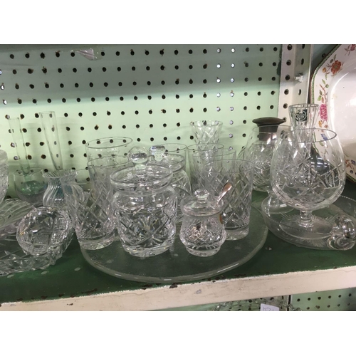 415 - SHELF OF CRYSTAL GOBLETS, VASES, BOWLS ETC