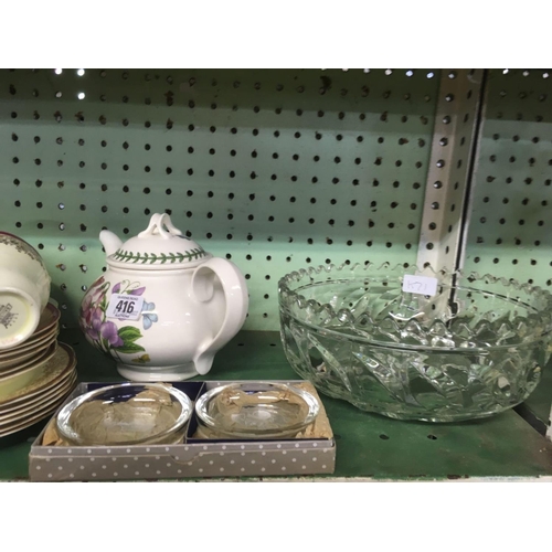 416 - SHELF OF VARIOUS CHINA & GLASSWARE