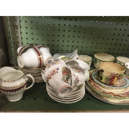 417 - SHELF OF VARIOUS BONE CHINA ETC