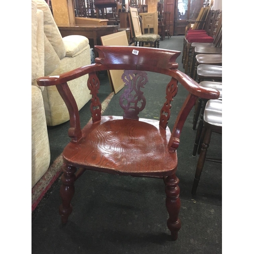 429 - STAINED BEECH WOOD CARVER CHAIR WITH TURNED LEGS