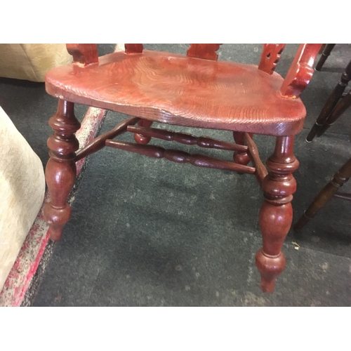 429 - STAINED BEECH WOOD CARVER CHAIR WITH TURNED LEGS